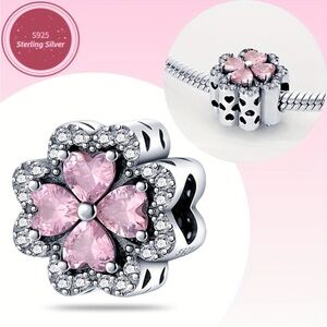 925 Pink Clover Bracelet Charm For Pandora Bracelets & Most Others